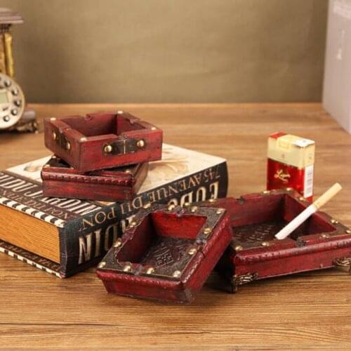 European Style Wooden Adhtray Household Hotel Ash Tray Square Cigarette Smoking Holder Retro Box Container Home Decor