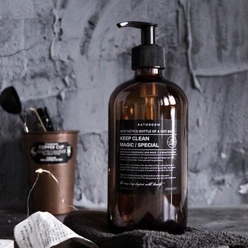 500ml Brown Glass Soap Dispenser Bathroom Shampoo Bottles Empty Refill Bottle for Hair Conditioner Hand Wash Shower Gel