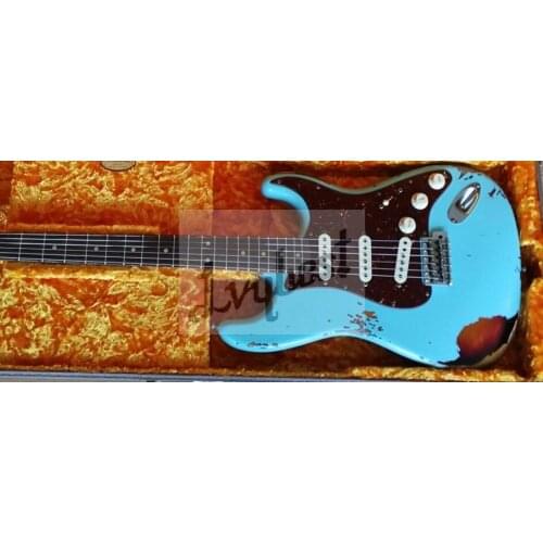 Electric guitar customized Relic effect,suburst below top blue,alder body,left hand, customer supply all the parts himself