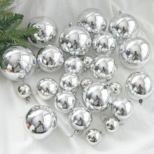 Christmas Balls Christmas Tree Ornaments Silver Light Plating Balls 4-20cm xmas Decorations Hanging Tree Pendants New Year Gift
