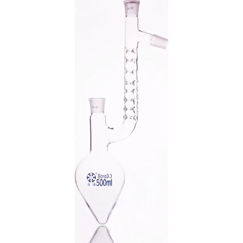 Pear-shaped fractionation flask,Capacity 500ml,Joint 24/29,Distilling flask pear shape,with thorn tube standard ground mouth