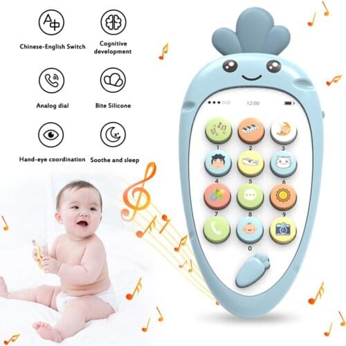 Carrot Simulation Mobile Phone Cute Creative Electronic Baby Teether Phone English Musical Toy Baby Newborn Early Education Toys