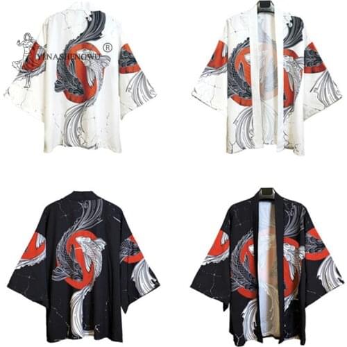 Yukata Japanese Style Men Kimono Carp Print Costumes Women Coat Unisex Harajuku Samurai Japan Traditional Haori Cardigan Clothes