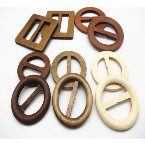 Coffee Wooden belt buckle ring Square Round wood Womens belt buckle Clothing accessories mix size Crafts wood Handmade Carfts