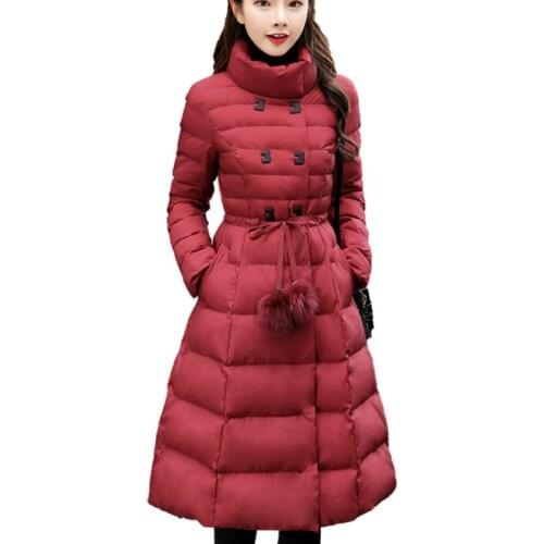 Winter Jacket Women Tops Down Cotton Clothes Office Lady 2021 Korean Slim Cotton Padded Coat Female Thicker Mid Long Parka A536