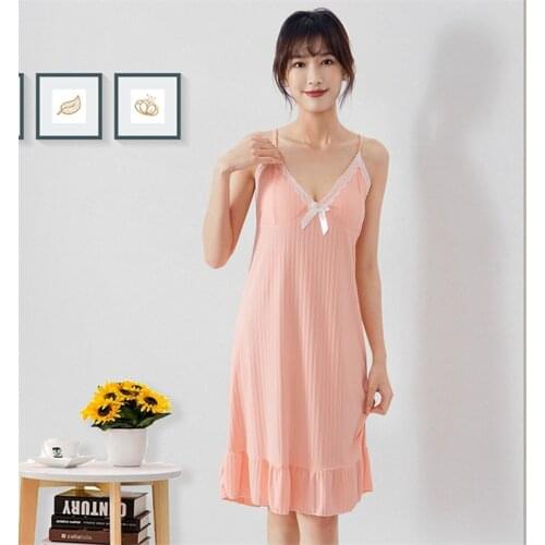 Summer New Style Womens Nightdress with Chest Cushion Comfortable V-neck Sling Nightgown & Sleepstirts Home Clothes Sleepwear