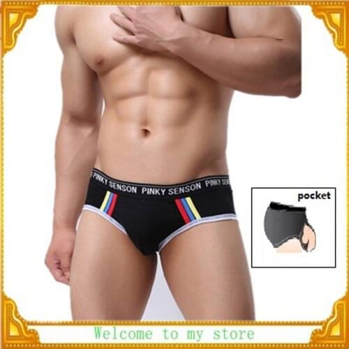 PINKY SENSON 5PCS/LOT US Mens U Convex Pouch Pocket Briefs Shorts AC Design Underpants Homosexual Underwear Black/White S-XXL