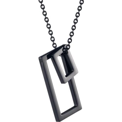 Stainless Steel Black Double Rectangle Men Punk Rock Pendant Necklace Jewelry Gift For Him with Chain