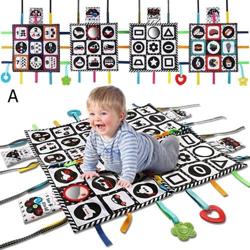 Teytoy Tummy Time Floor Mirror, Double High Contrast Pat Activity Mat Black and White Baby Crinkle Toys with Teether -Pack of 4