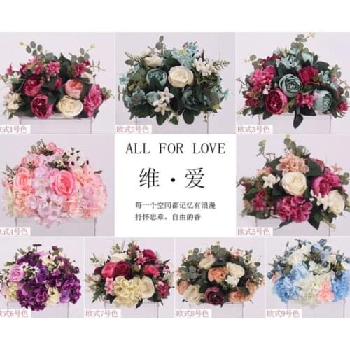 2018 New multi-color for choice artificial silk hydrangea rose road lead flowers wedding decorative centerpiece flower 10pcs/lot