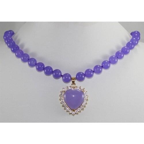 Wholesales -Jewelry Noblest purple natural stone bead & purple heart-shape jades pendant necklace free shipping