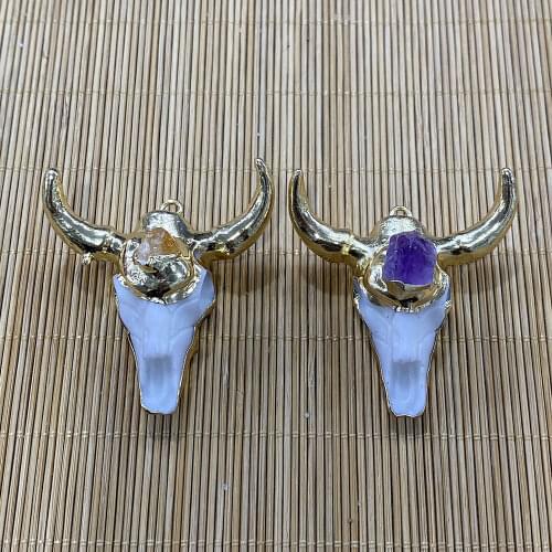 Animal Bull Head Shape Resin Necklace Pendant Citrine Amethyst DIY Handmade Jewelry Making Jewelry Accessories Crafts 46x46mm
