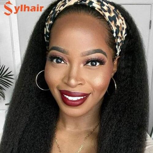 Sylhair Yaki Long Kinky Straight Headband Synthetic Hair Wigs For African American Women Natural 22'' Kanekalon Afro Wig Blonde