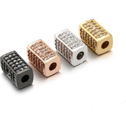 Full Micro White Black CZ Cubic Zircon Tube Spacer Beads Men Bracelet Necklace DIY Beads Charms for Jewelry Making Accessories