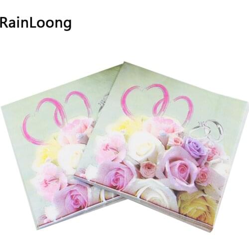 [RainLoong] Wedding Love Paper Napkins Para Festas Tissue Printed Rose Napkin Supply Party 33CM*33cm 1 pack (20pcs/pack)