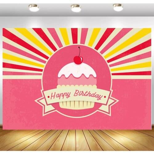 Pink Theme Cherry Ice Cream Cake Smash Photography Background Newborn Baby 1st Birthday Party Backdrop Candy Table Decor Poster