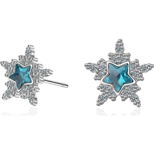 Korean version of the small fresh personality temperament sweet blue crystal star silver plated stud earrings WE102