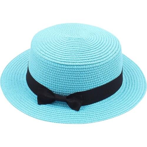 Simple Summer Beach Hat Female Casual Lady Women Flat Brim Bowknot Straw Cap Girls Sun Hat Casquette Femme#P2