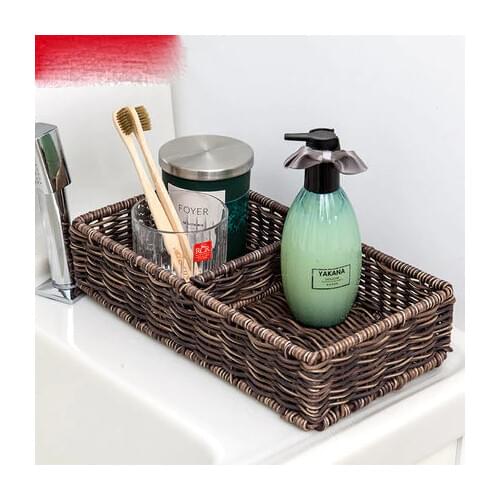 Imitation Rattan Storage Basket Desktop Sink Bathroom Storage Box Bathroom Waterproof Vanity Towel Basket