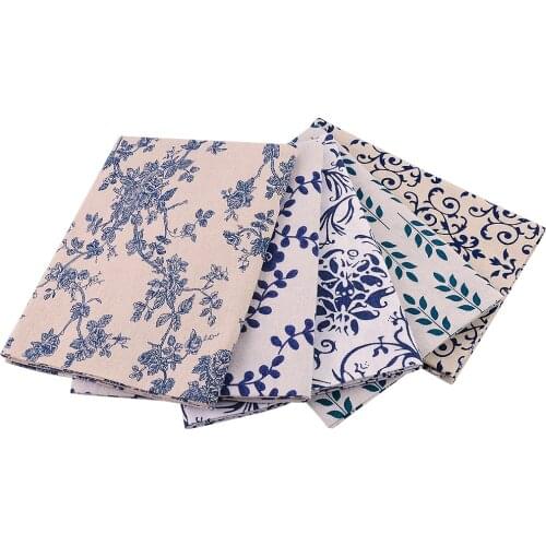 TERAMILA Cotton Linen Fabric Printed Blue Branches Designs Sewing Material Tissue Tablecloth Pillow Bag Curtain Cushion