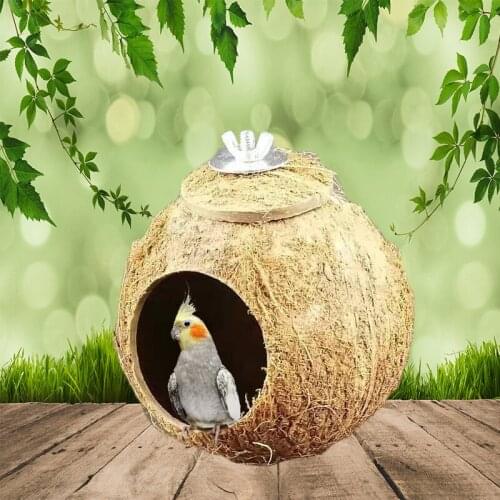 Type Cute Comfortable Design Natural Coconut Shell Bird Nesting House Small Size Pet Parakeet Finche Sparrows Cage With Ladder