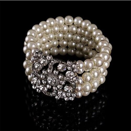 High quality faux pearl multilayer bracelet bridal rhinestone cuff bangles women charm jewelry for wedding accessories 1pc/lot