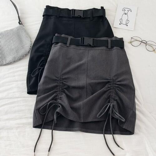Summer Women A-line Skirt Korean Empire Solid Office Lady Cute Above Knee A-Line High Waist Mini Skirts Drawstring Belt