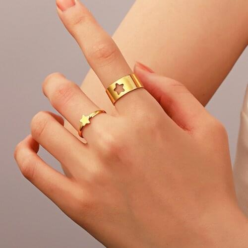Yungqi Gold Silver Color Luckly Star Ring Punk Pentagram Carved Knuckle Anillos Anel Rings Set For Women Men Couple Open Jewelry