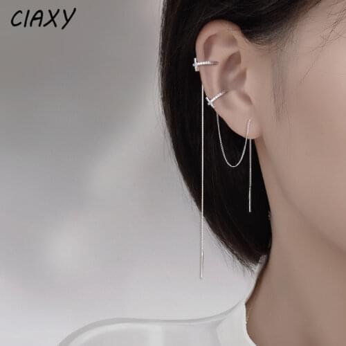 CIAXY 925 Sterling Silver Inlaid Zircon Wave Ear Bone Clip Earrings for Women Long Ear Line Integrated Earring Fashion Jewelry