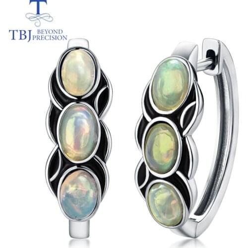 TBJ,vintage style clasp earring natural Ethiopia colorful opal gemstone 925 sterling silver jewelry for women daily wear gift