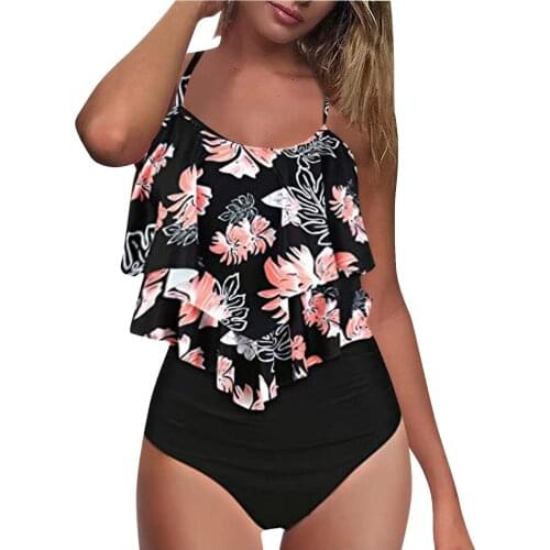 40# Sexy ruffles Bikinis Womens high Waist High Breast Contrast Gradient Split Two-Piece Tankini Swimsuit купальник женский