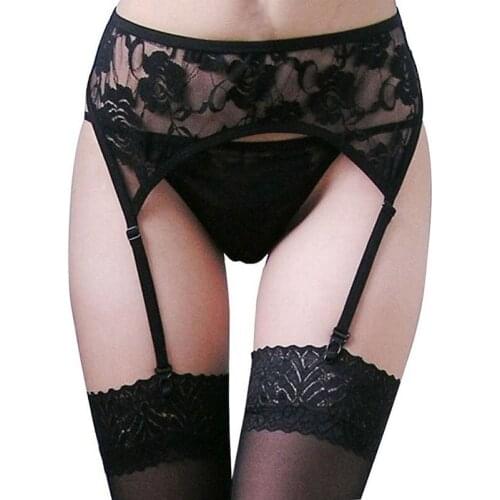 Women Sexy Wedding Garter Belt Lace Top Sheer Thigh Suspender Belt Elastic Waist Garters Sheer Suspenders