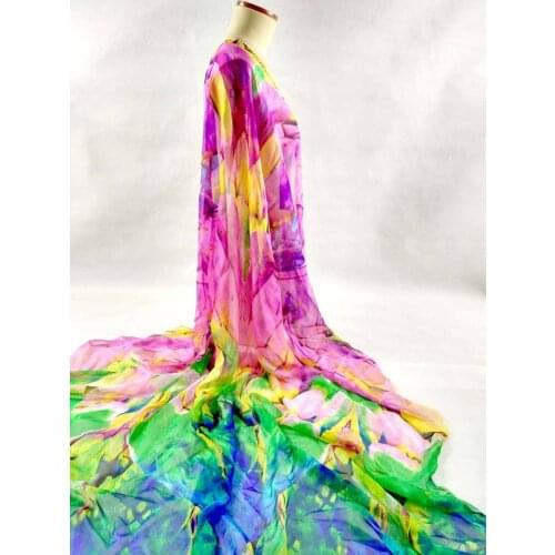 100% Mulberry silk anti-wrinkle silk chiffon fabric clothes scarf dress cloth handmade diy three-color feather printed fabric