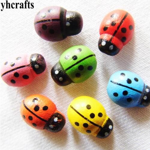 100PCS/LOT Mini colorful ladybug wood stickers bee apple animals smile stickers Early learning educational toys Wall stickers
