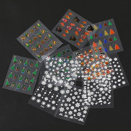 12 Sheets Christmas Snowflake Zip 3D Decals Nail Art Tips Stickers DIY Manicure