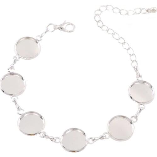 2PCS Inner 12mm Silver Plated Bangle Base Diy Bracelet Blank Findings Tray Bezel Setting Cabochon Cameo DIY Bracelet Jewelry