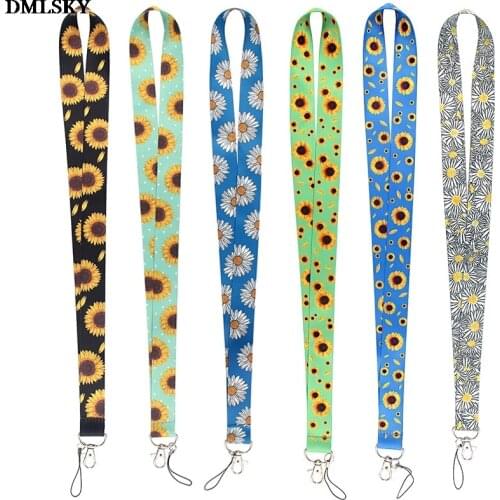 24pcs/lot M4716 DMLSKY Flower Woman Keychain Phone Lanyard Cartoon Sunflower Daisy Neck Strap for Keys ID Card Phone Lanyards