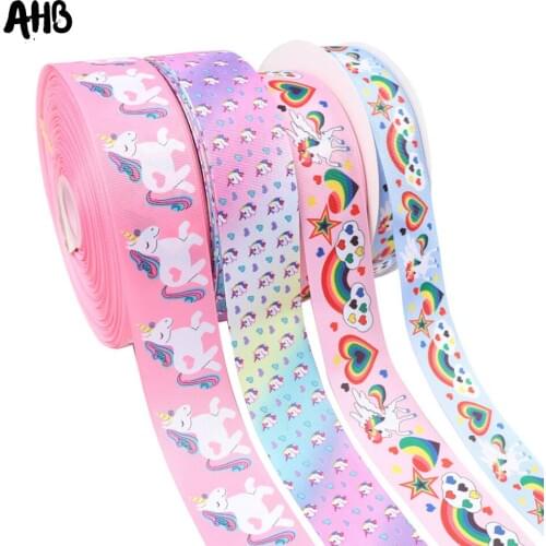 AHB 5Y/lot Cartoon Printed Ribbon 38mm 50mm Single Face Animal Horn Horse Design DIY Hair Accessories Handmade Crafts Ribbons