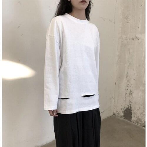 Large 2021 spring new style hem damage design white base shirt tricolor with T-shirt