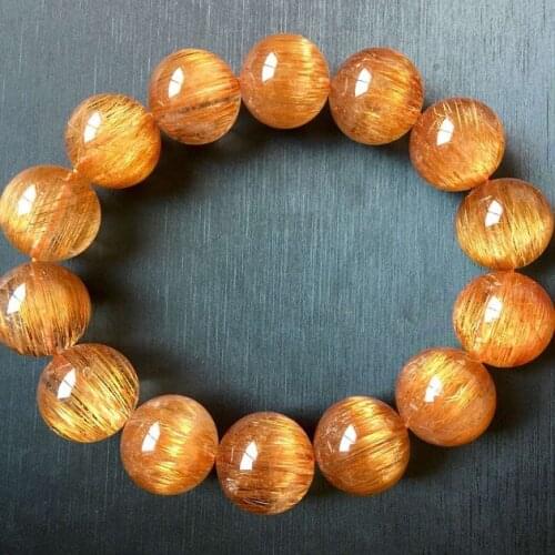 Free shipping Natural Gold Rutilated Quartz Titanium Crystal Beads Bracelet 18mm AAA