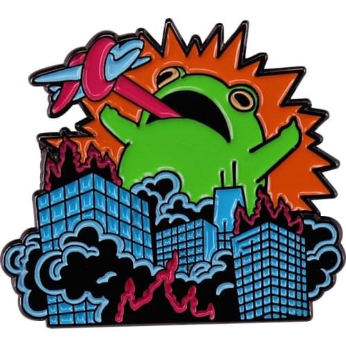 City explosion Kaiju dangerous frog carefully close to you brooch