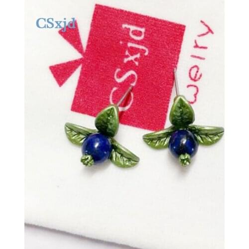 CSxjd Vintage earring jewelry Resin and Natural bluestone blueberry Green leaves Womens wedding earrings accessories