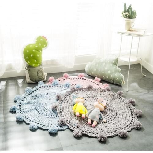 REGINA Brand Cute Pompom Kids Bedroom Play Carpet Super Soft Knit Baby Crawling Pad Decorative Bedside Bay Window Mat Picnic Rug