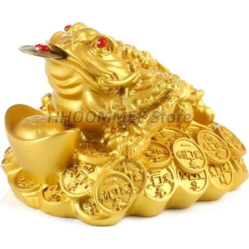 1X Feng Shui Toad Money LUCKY Fortune Wealth Chinese Golden Frog Toad Coin Home Office Decoration Tabletop Ornaments Lucky Gifts