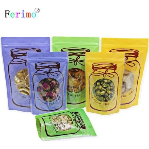 Ferimo 100pcs Different Size Reclosable Heat Seal Zip Lock Package Bags Plastic Stand Up Packaging Storage Bags Kitchen Supplies