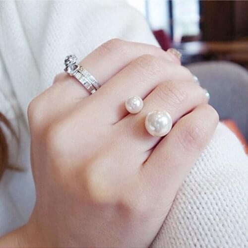 Hot Fashion womens Ring Pearl Size Adjustable Ring Opening Women Jewelry