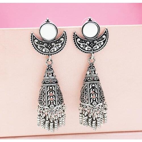 Indian Afghani Jewelry Oxidized Big Mirror Earrings Fashion Party Wear Antique Wedding Bridal Egypt Afghan Ethnic Gypsy Jewellry