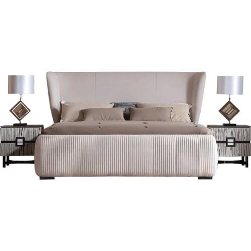 Italian light luxury leather double bed bedroom postmodern solid wood bed wedding bed high-end furniture