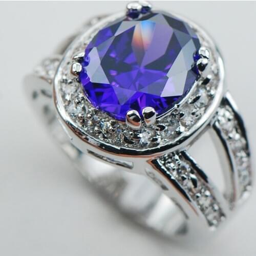 Purple Crystal Zircon White Crystal Zircon 925 Sterling Silver Ring Size 6 7 8 9 10 F1056