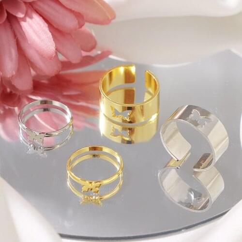 VKME Trendy Gold Butterfly Rings For Women Men Lover Couple Rings Set Friendship Engagement Wedding Open Rings 2021 Jewelry